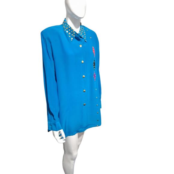 Vintage Diane Gilman 100% Silk Womens size 1X Diamond Patchwork Button Up Top - Picture 4 of 12